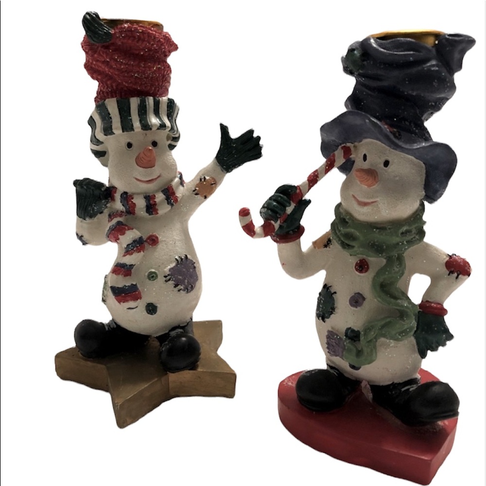 Snowman Candlestick Holders - Ceramic